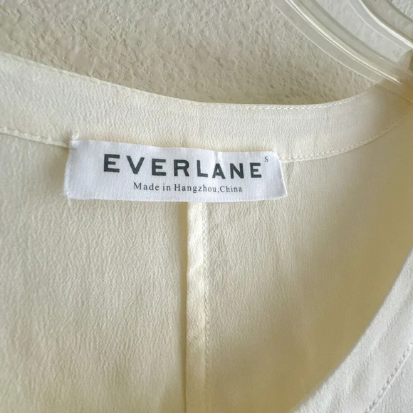 Everlane Pocket Silk Long Sleeve Blouse Women Small Button Shirt Cream Ivory - Picture 2 of 8